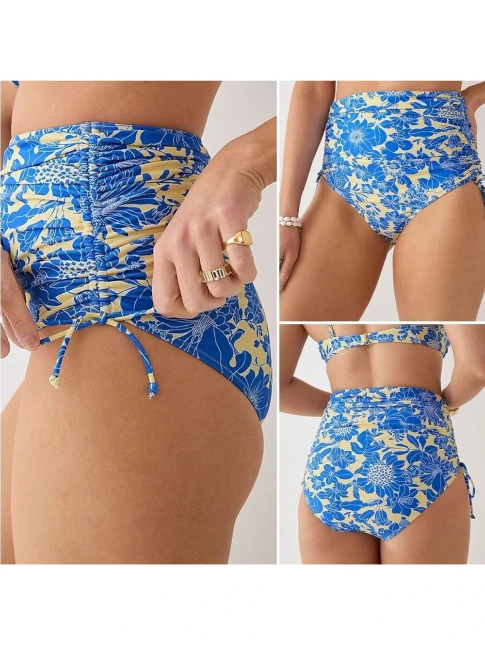 NEW J. Crew Ruched High-Rise Bikini Bottom in Blue Floral